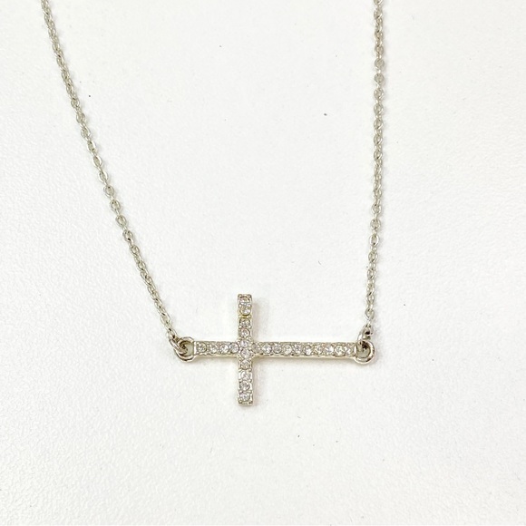 {4 for $20} Express Rhinestone Cross Pendant Silver Tone Necklace - Picture 3 of 9